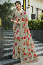Load image into Gallery viewer, Graceful Georgette Fabric Grey Color Daily Wear Saree
