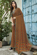 Load image into Gallery viewer, Georgette Fabric Khaki Color Pleasance Saree With Printed Work
