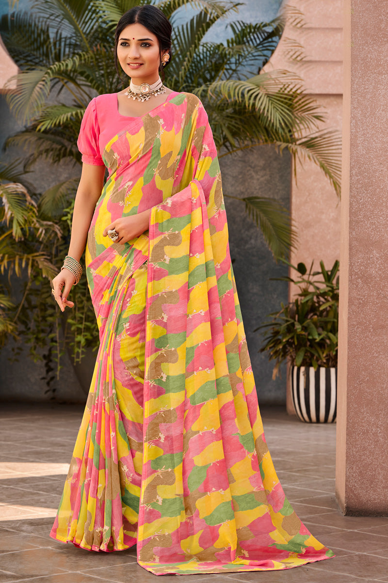 Brilliant Casual Look Floral Printed Georgette Saree In Multi Color