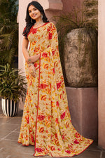 Load image into Gallery viewer, Cream Color Soothing Casual Look Floral Printed Georgette Saree
