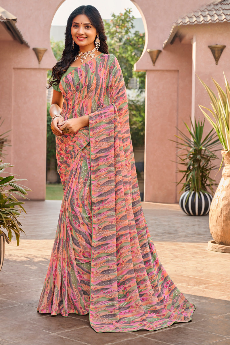 Multi Color Fantastic Casual Look Floral Printed Georgette Saree