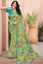 Load image into Gallery viewer, Green Color Awesome Casual Look Floral Printed Georgette Saree
