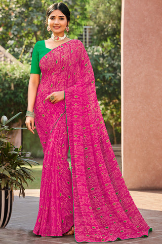 Bewitching Pink Color Casual Look Floral Printed Georgette Saree