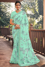 Load image into Gallery viewer, Classic Georgette Light Weight Casual Saree in Light Light Cyan Color
