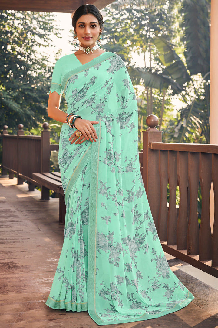 Classic Georgette Light Weight Casual Saree in Light Light Cyan Color