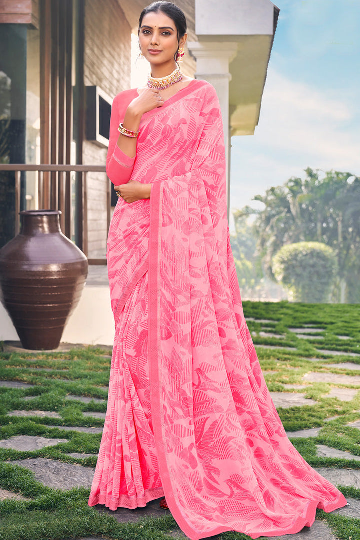 Pink Color Lavish Georgette Light Weight Casual Saree