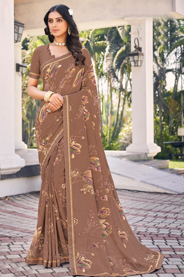 Brown Color Tempting Georgette Light Weight Casual Saree