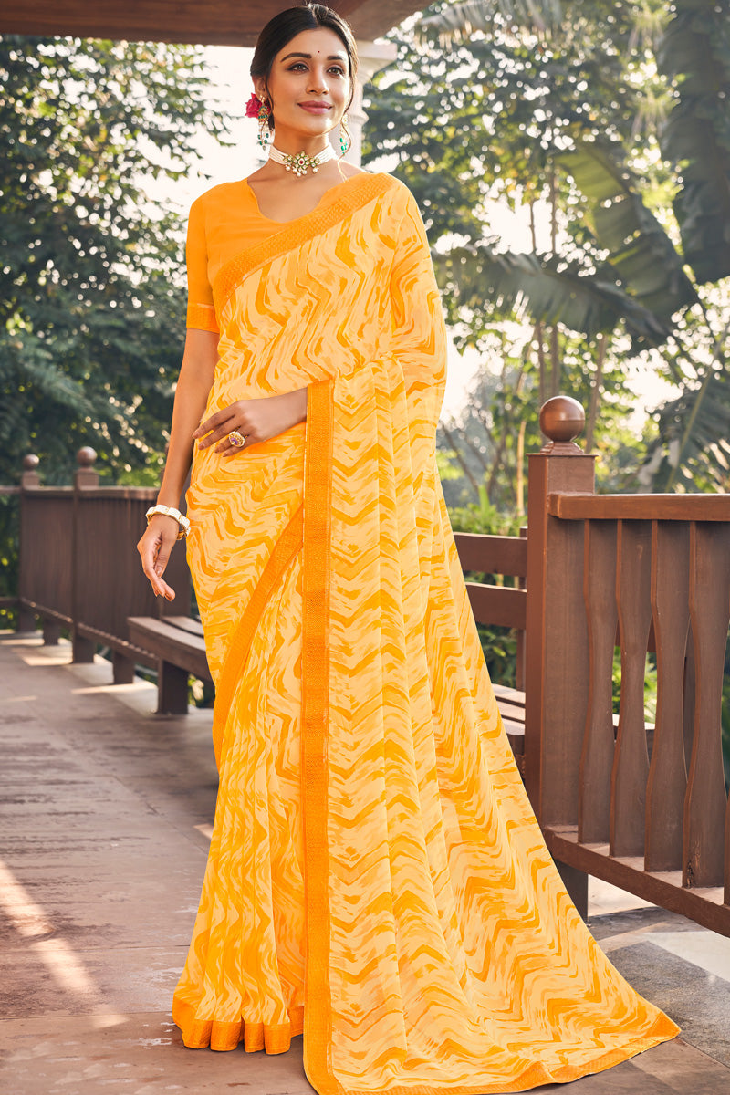 Beguiling Georgette Light Weight Casual Saree in Mustard Color