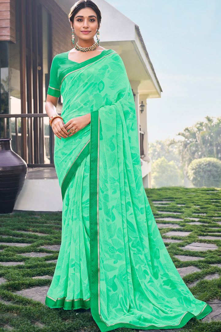 Alluring Georgette Light Weight Casual Saree in Green Color