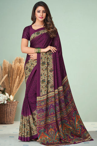 Georgette Fabric Purple Color Splendid Printed Light Weight Saree