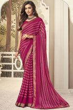 Load image into Gallery viewer, Chiffon Fabric Rani Color Daily Wear Fancy Printed Saree
