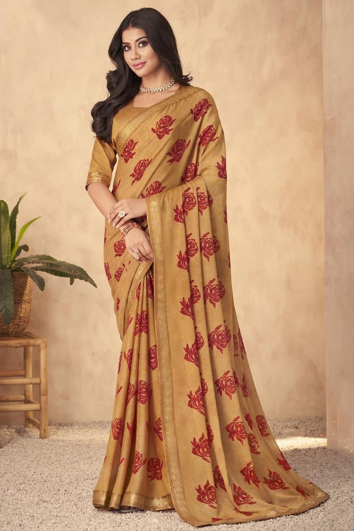 Orange Color Beguiling Georgette Saree With Printed Work