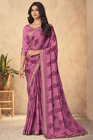 Printed Work On Pink Color Tempting Georgette Saree