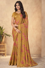 Load image into Gallery viewer, Fascinating Printed Work On Mustard Color Georgette Saree
