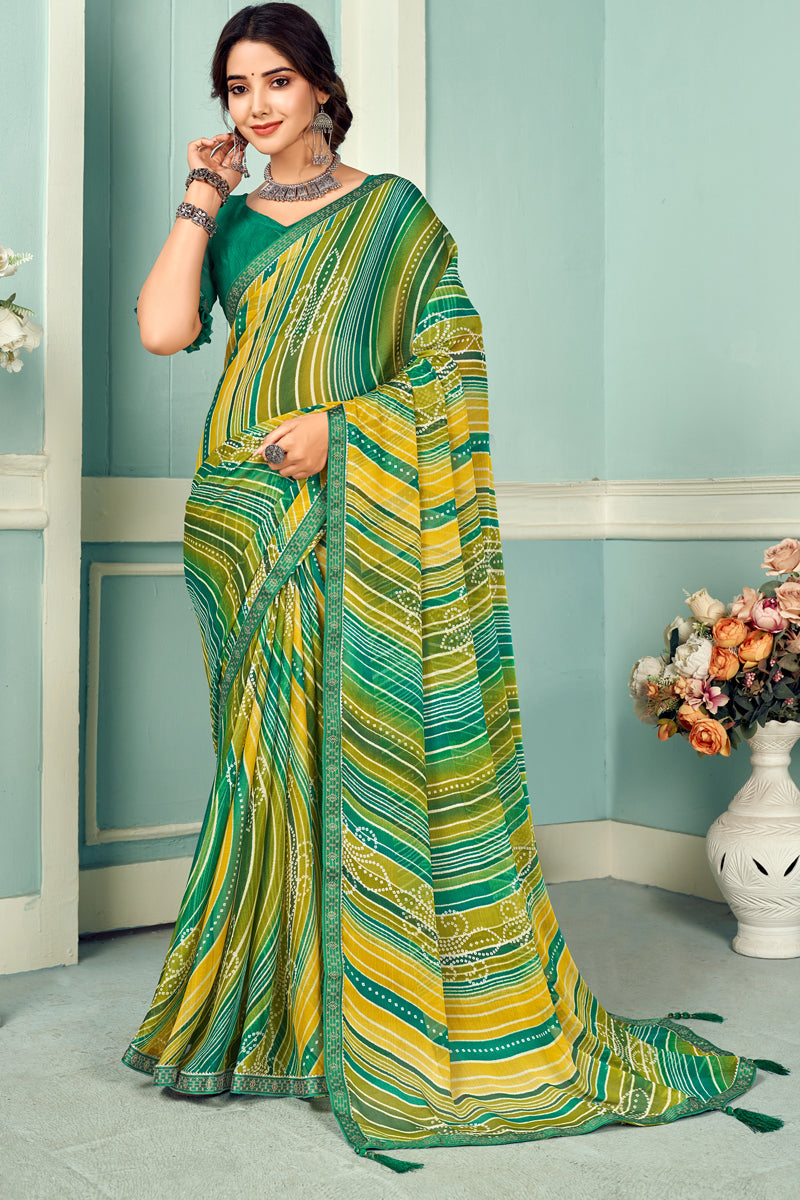 Yellow Chiffon Printed Fantastic Saree