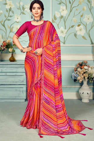 Vivacious Printed Designs Chiffon Saree In Multi Color