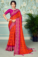 Load image into Gallery viewer, Orange Printed Attractive Saree In Chiffon Fabric
