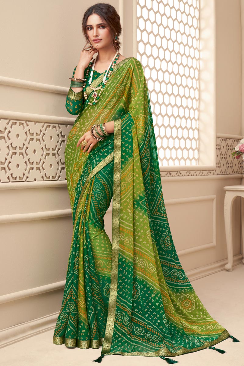 Vartika Singh Green Chiffon Casual Look Trendy Saree | Buy Online India