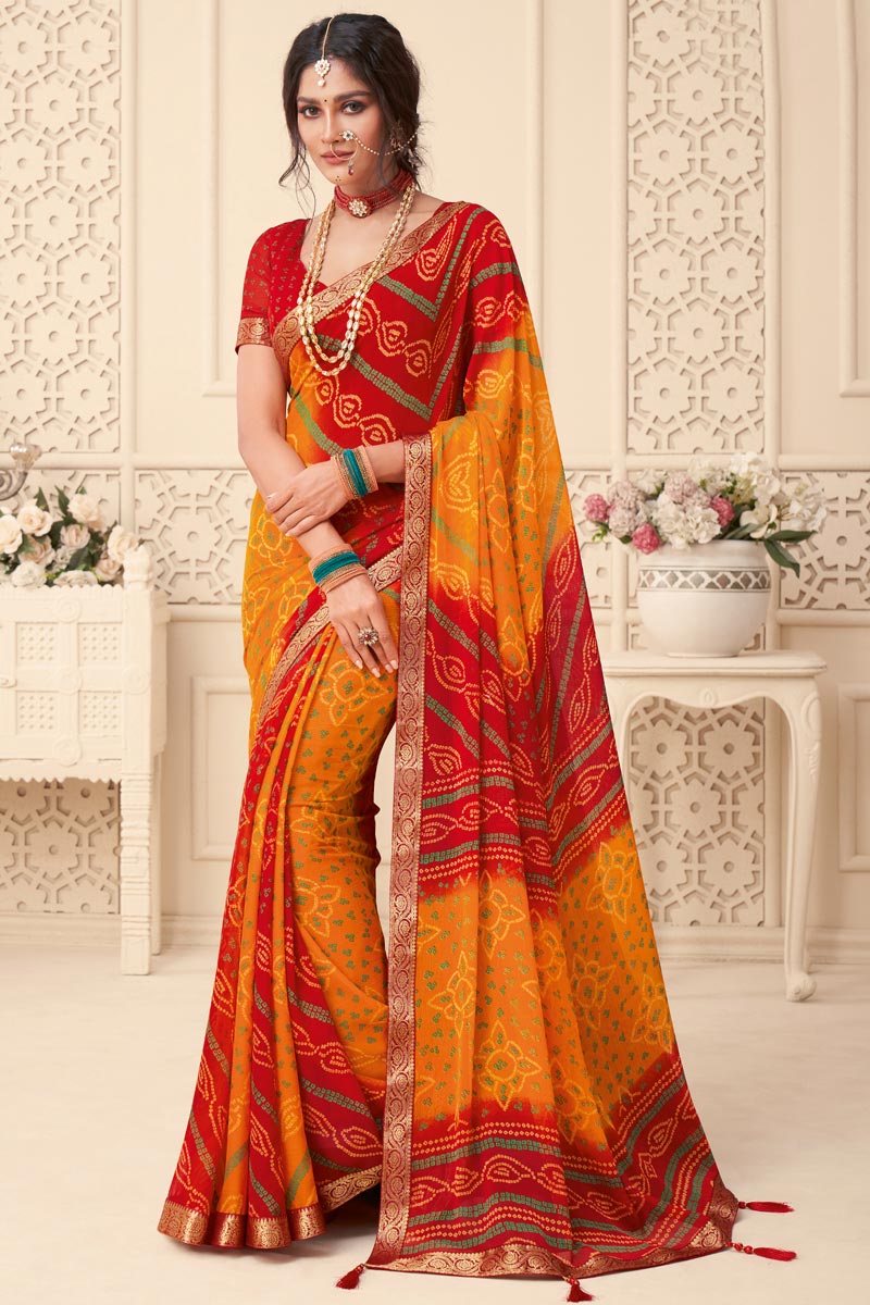 Red Color Chiffon Casual Look Trendy Saree | Buy Online India