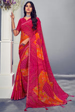 Load image into Gallery viewer, Floral Printed Chiffon Saree In Dazzling Rani Color
