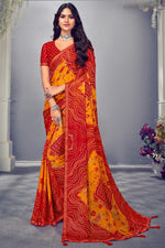 Load image into Gallery viewer, Floral Printed Red Color Chiffon Fabric Classic Saree
