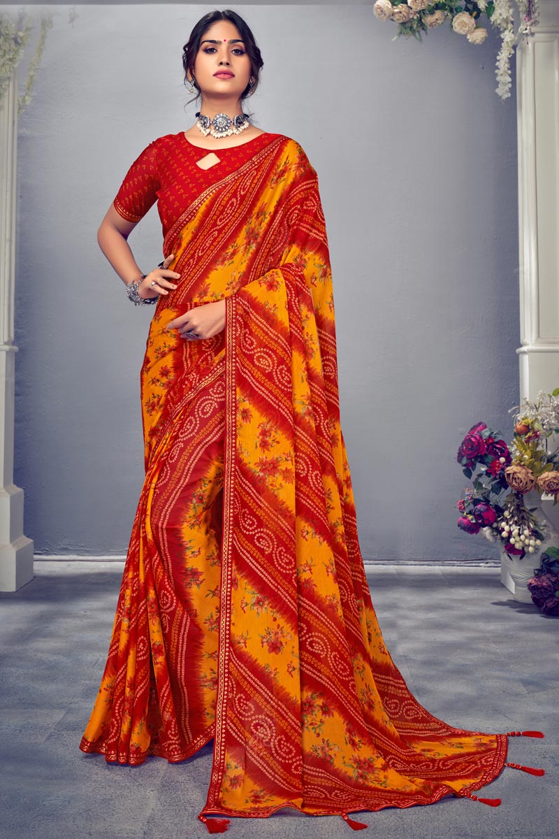 Soothing Maroon Color Saree With Floral Printed Work
