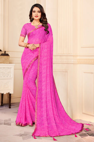 Chiffon Fabric Printed Soothing Saree In Magenta Color