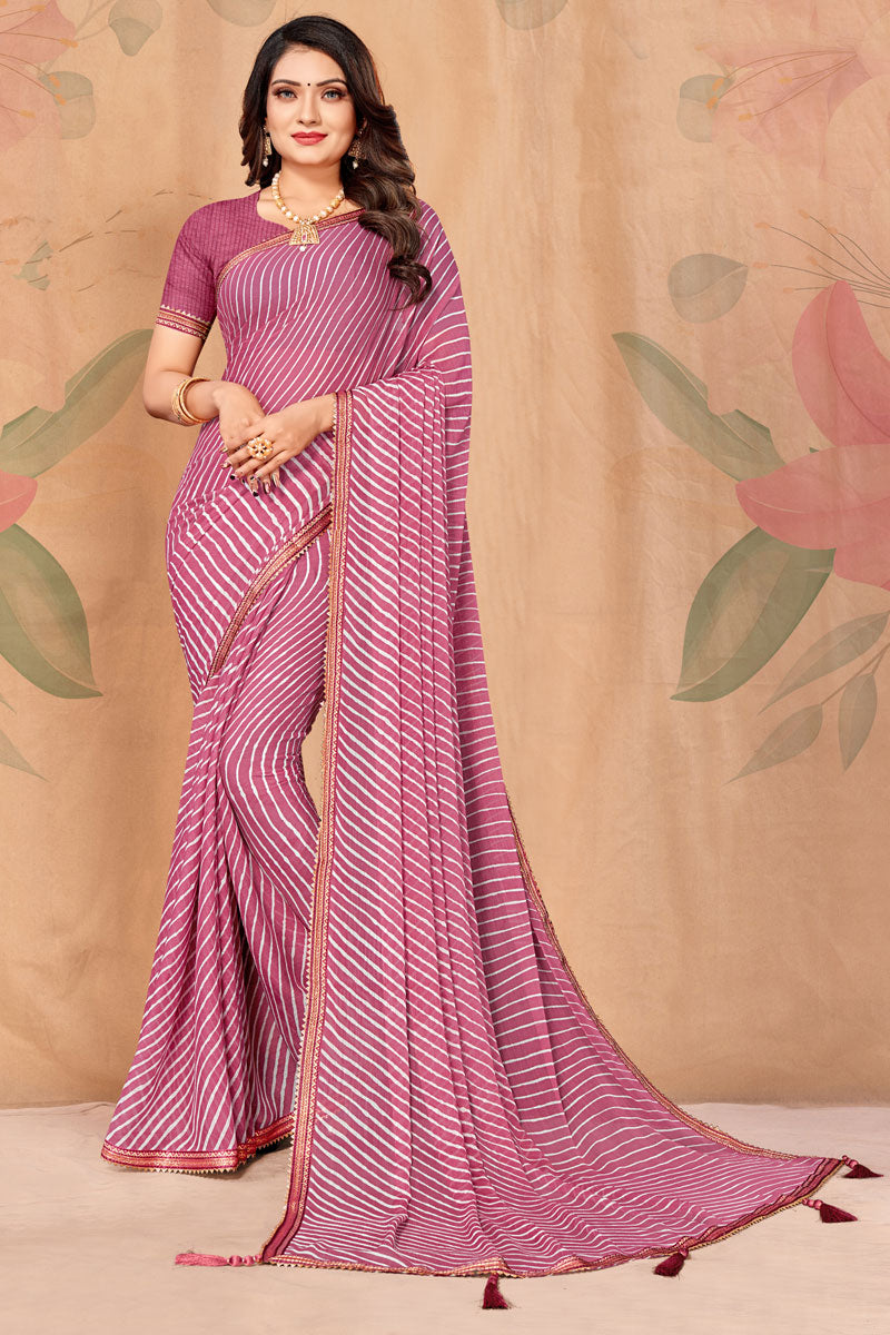 Radiant Chiffon Fabric Casual Look Pink Color Saree