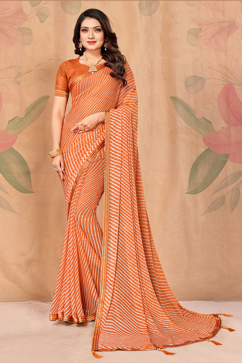 Chiffon Fabric Elegant Casual Look Orange Color Saree