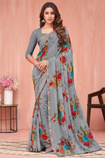 Load image into Gallery viewer, Beguiling Georgette Fabric Grey Color Casual Look Saree
