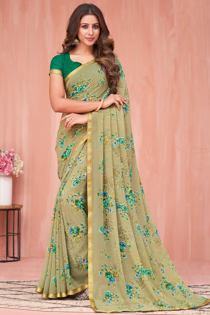 Awesome Beige Color Casual Look Saree In Georgette Fabric