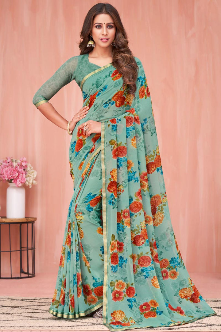 Sober Georgette Fabric Casual Look Saree In Khaki Color