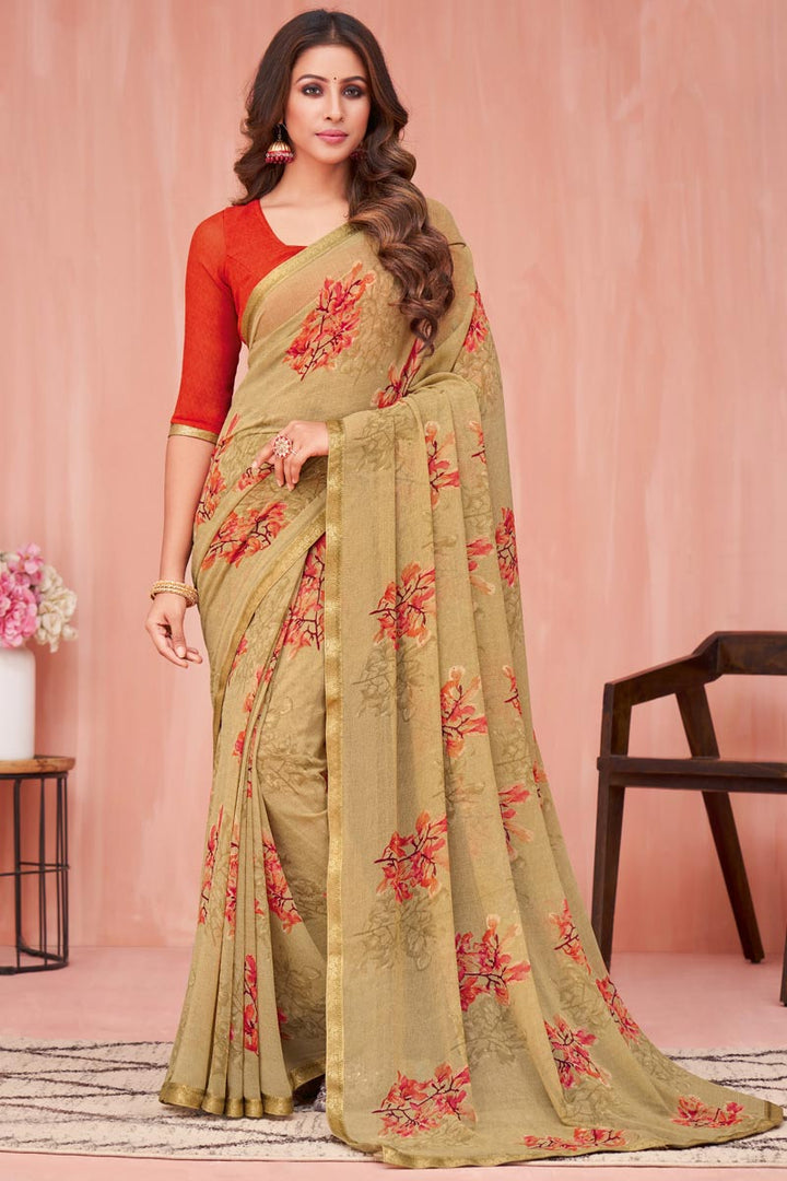 Beige Color Georgette Fabric Casual Look Engrossing Saree