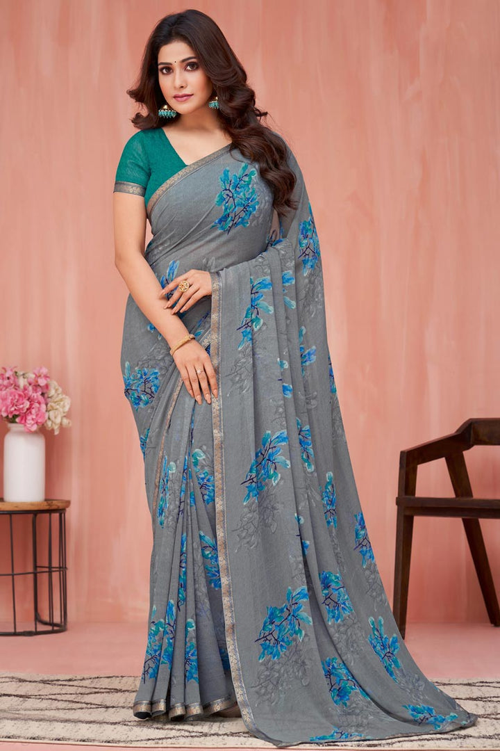 Georgette Fabric Grey Color Casual Look Beauteous Saree