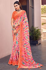 Load image into Gallery viewer, Casual Printed Work Amazing Chiffon Saree In Orange Color
