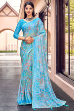 Load image into Gallery viewer, Lovely Printed Work Chiffon Casual Saree In Cyan Color
