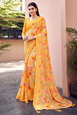 Load image into Gallery viewer, Casual Printed Work Beatific Chiffon Saree In Yellow Color
