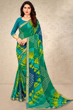 Load image into Gallery viewer, Chiffon Fabric Green Color Luminous Casual Printed Saree
