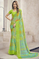Load image into Gallery viewer, Green Color Appealing Casual Look Printed Saree In Chiffon Fabric

