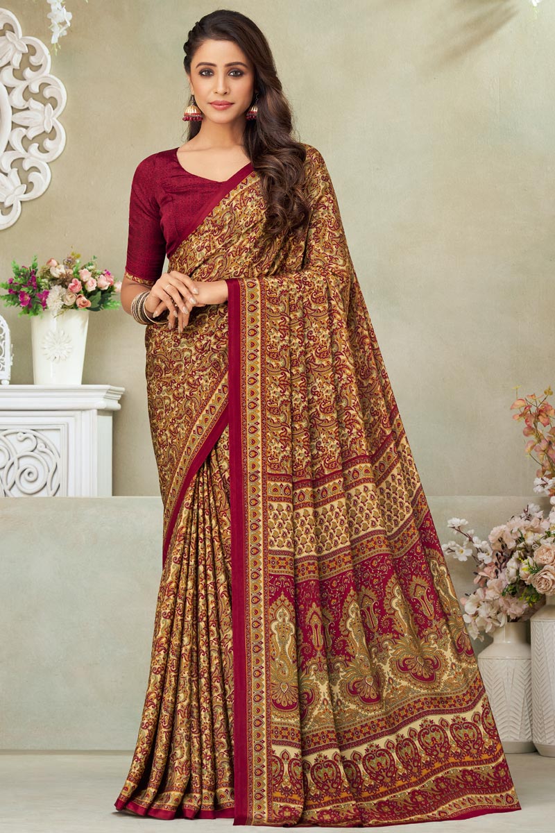 Blazing Multi Color Casual Look Crepe Silk Saree