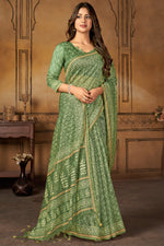 Load image into Gallery viewer, Excellent Digital Printed Green Color Chanderi Silk Saree
