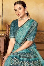 Load image into Gallery viewer, Awesome Digital Printed Cyan Color Chanderi Silk Saree
