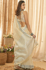 Load image into Gallery viewer, Incredible Weaving Work On Linen Fabric Beige Color Saree
