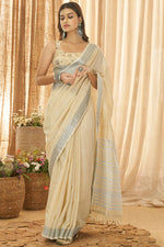 Load image into Gallery viewer, Incredible Weaving Work On Linen Fabric Beige Color Saree
