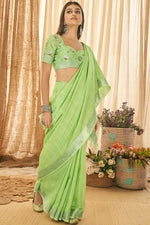 Load image into Gallery viewer, Excellent Linen Fabric Green Color Saree With Weaving Work
