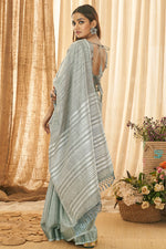 Load image into Gallery viewer, Grey Color Linen Fabric Vintage Saree With Weaving Work
