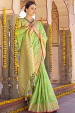 Load image into Gallery viewer, Alluring Green Color Festival Wear Weaving Work Saree In Art Silk Fabric
