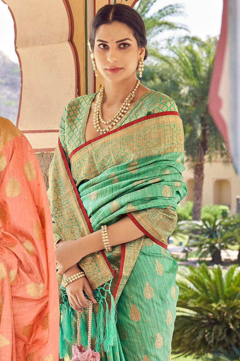 Sea Sea Green Color Elegant Weaving Work Festival Wear Saree In Art Silk Fabric