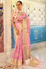 Load image into Gallery viewer, Pink Color Bewitching Linen Fabric Party Look Saree With Weaving Work