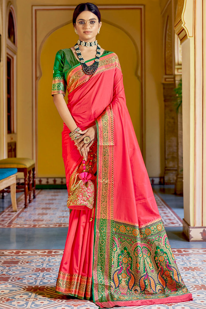 Pink Color Art Silk Fabric Weaving Work Superlative Saree